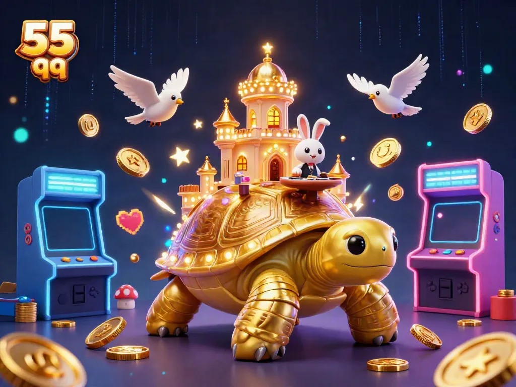 Engage your luck and excitement with 55 qq's vibrant casino scene showcasing playful characters and game elements.