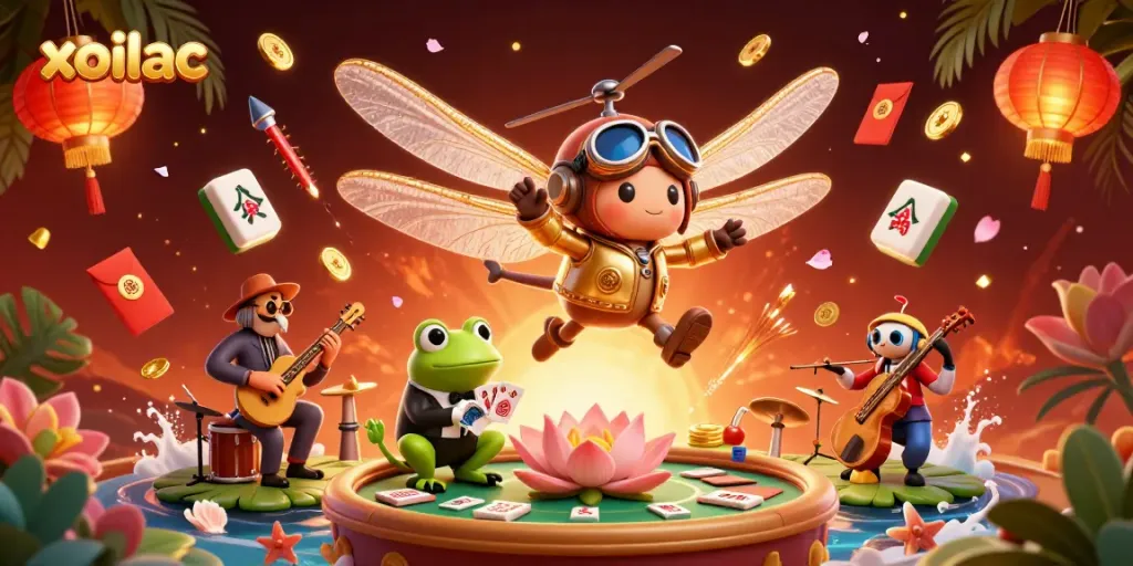 Experience the excitement at xoilac virtual casino with dynamic characters and vibrant gaming elements.