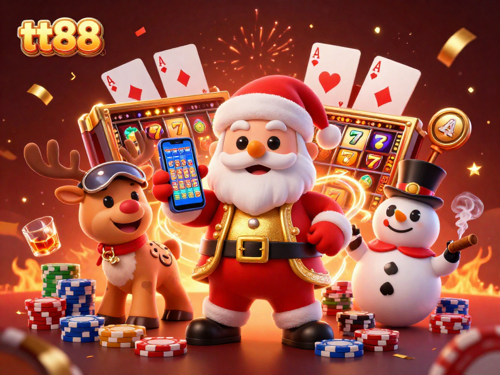 Experience thrilling wins at tt88 with Santa and friends in a vibrant casino scene full of jackpots.