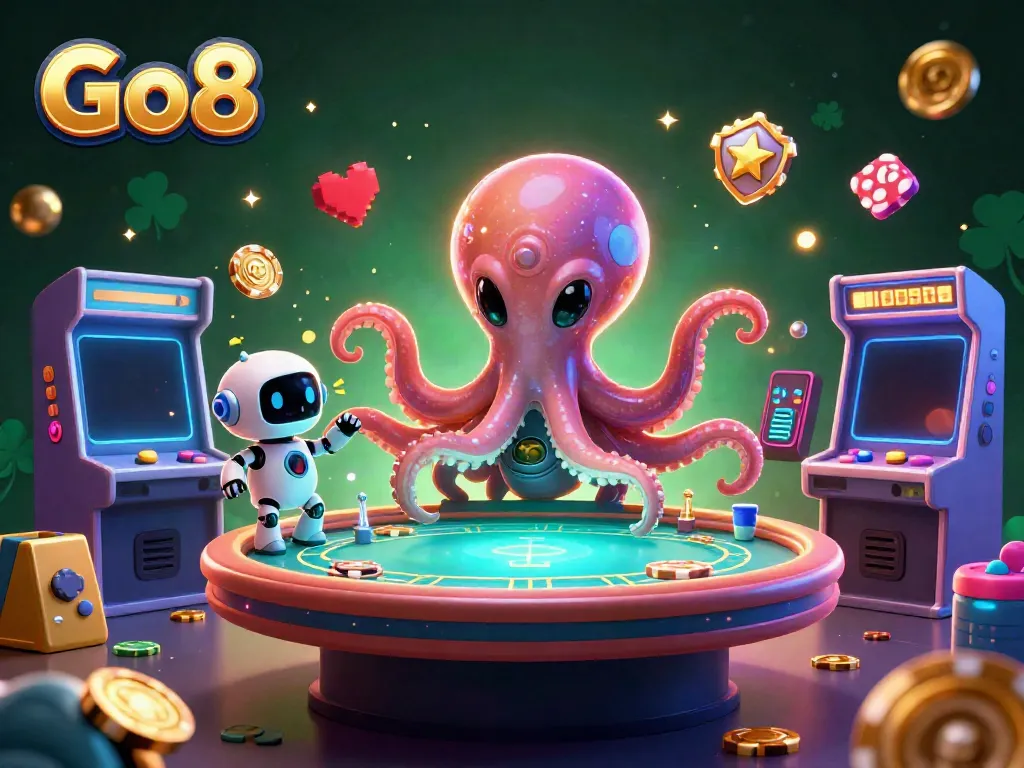 Engage in high-stakes poker with Go8's unique 3D alien octopus in a vibrant casino world.