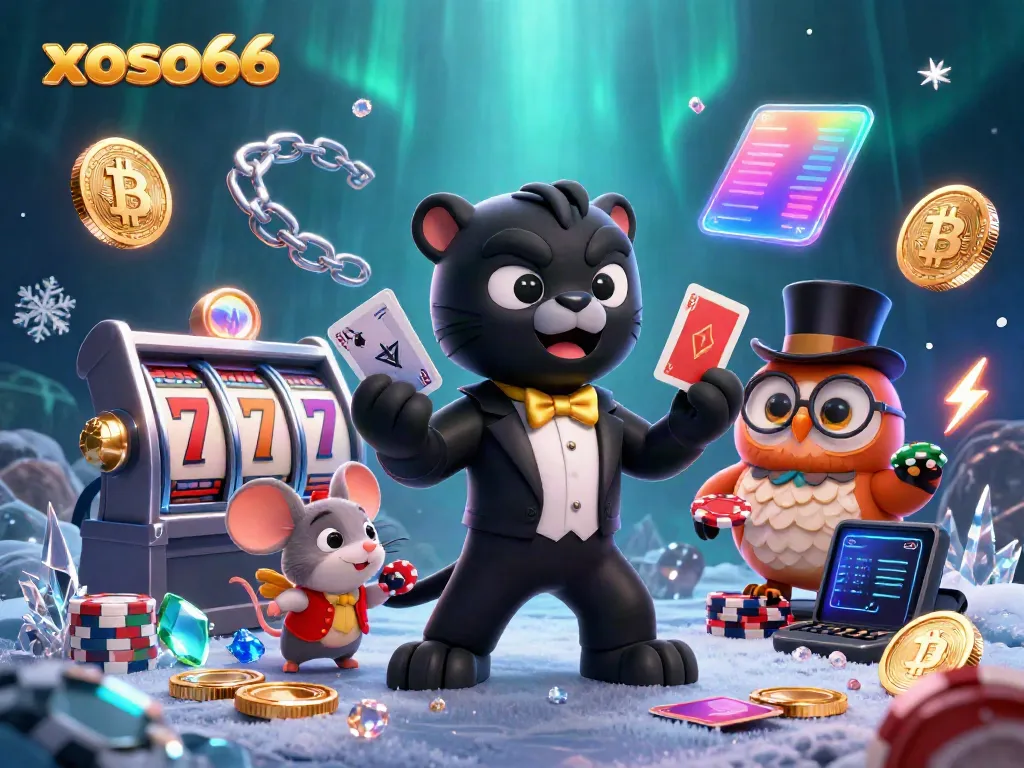 Experience thrilling games at xoso66 with a stylish panther dealer, lucky owl, and vibrant gaming elements.