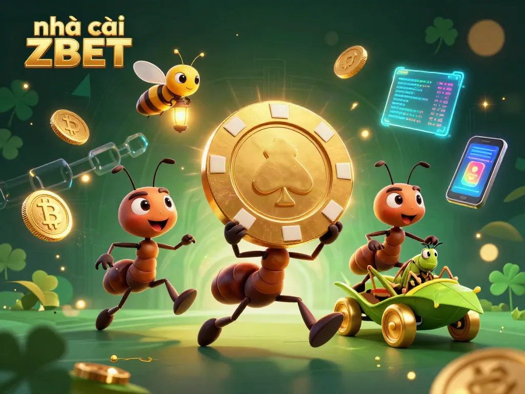 Ants successfully heisting a golden poker chip in an engaging scene about nhà cái ZBET.