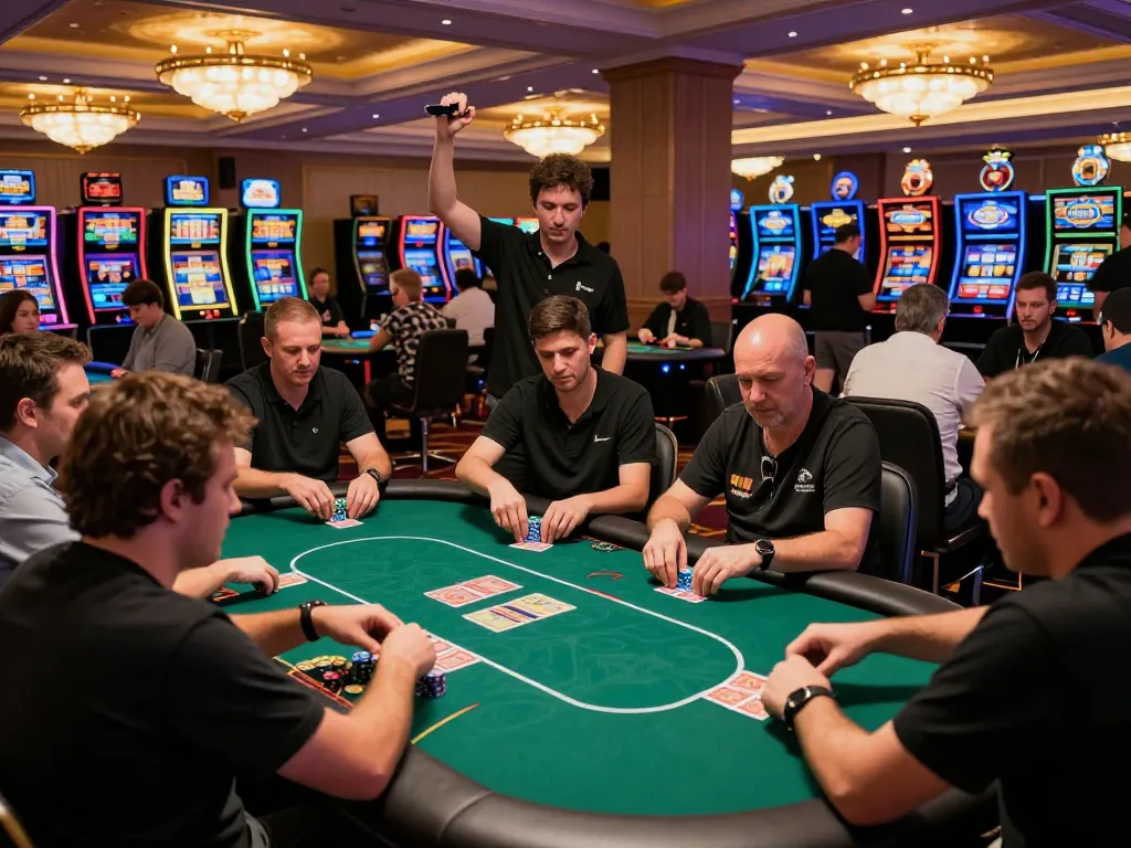 Players engaged in poker action at a vibrant casino representing the thrill of mm88.
