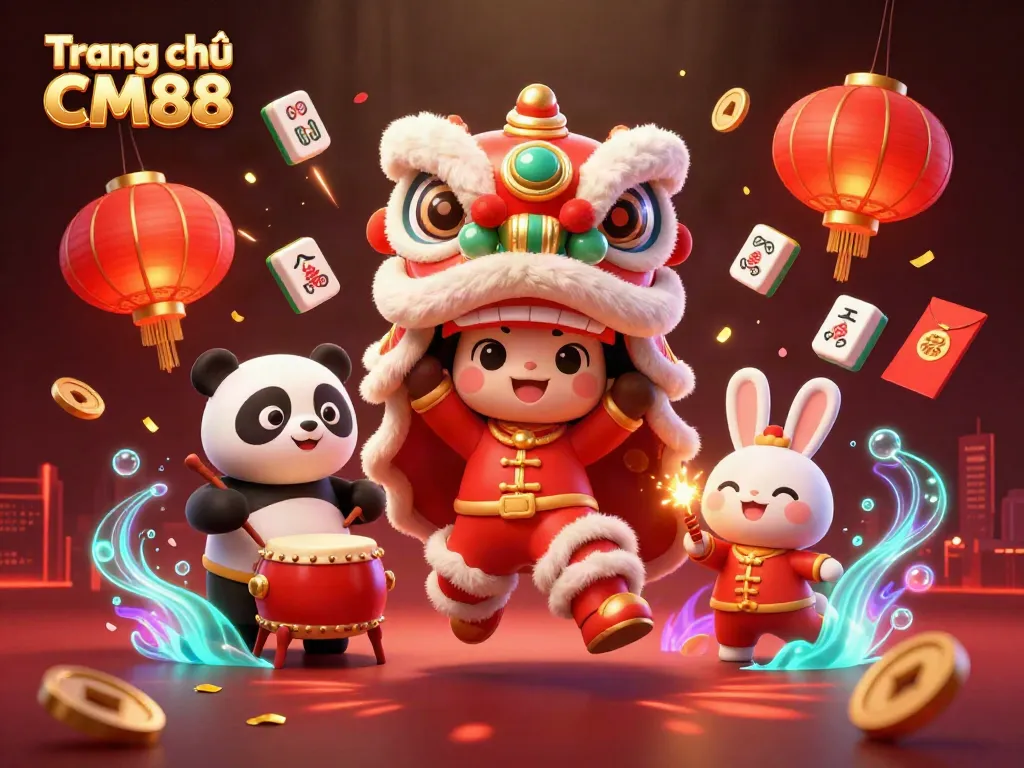 Experience the excitement of Trang chủ CM88 with a vibrant, dynamic 3D casino scene.
