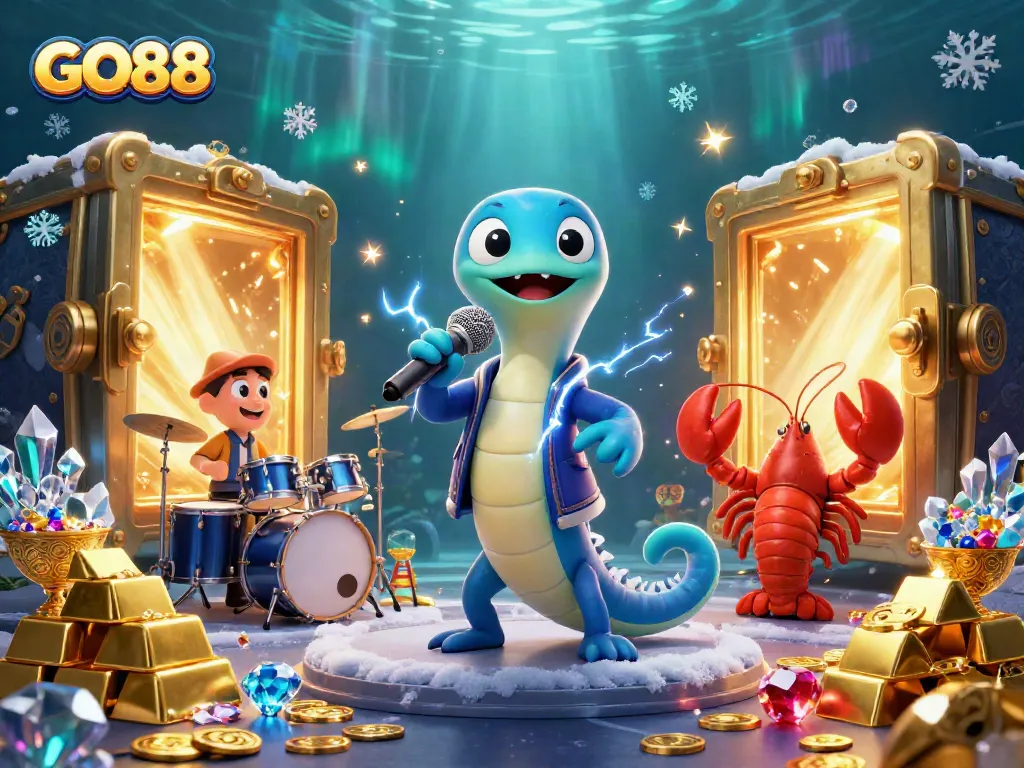 Experience thrilling gameplay with GO88 at an underwater casino showcasing vibrant characters and riches.