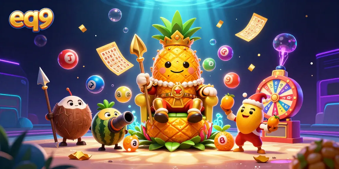Experience the excitement of eq9 with vibrant lottery games and a whimsical beach casino scene.
