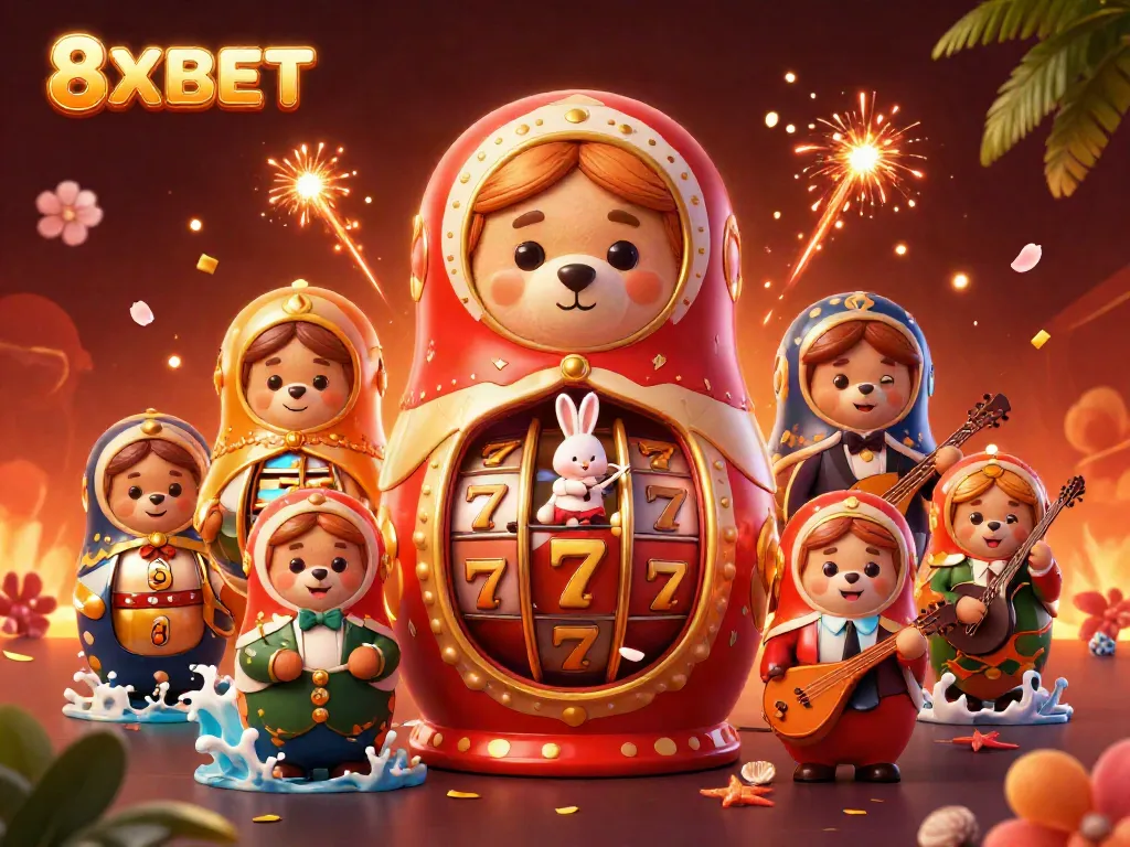 Experience the vibrant world of 8XBET with engaging 3D casino characters amidst dynamic gaming elements.