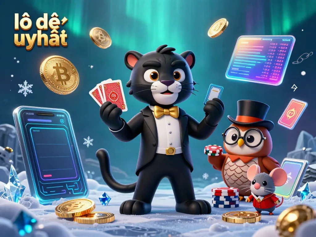 Engage in the exciting world of lô đề uy tín with playful characters in a dynamic casino-themed illustration.