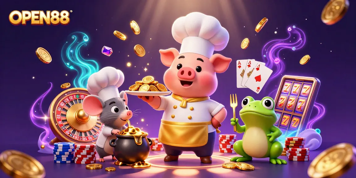 Experience the excitement of OPEN88 with winning chefs, gold coins, and dynamic casino vibes.