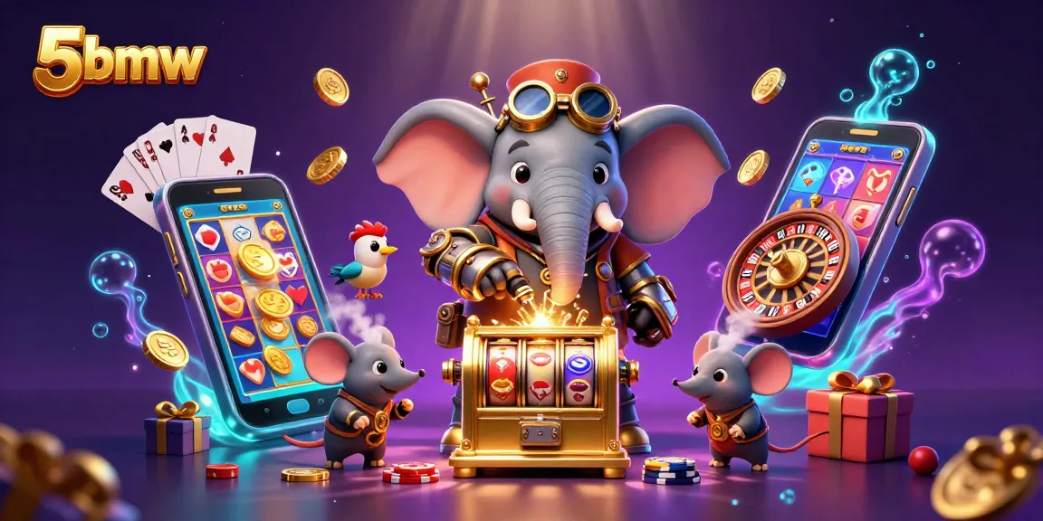 Experience thrilling gaming action with 5bmw, featuring a steampunk elephant at a vibrant casino scene.