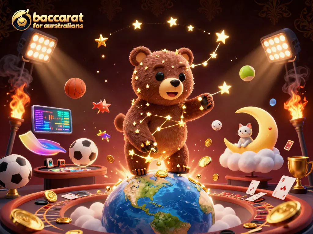 Engage in baccarat for australians with this vibrant, dynamic 3D illustration showcasing a lively casino scene.