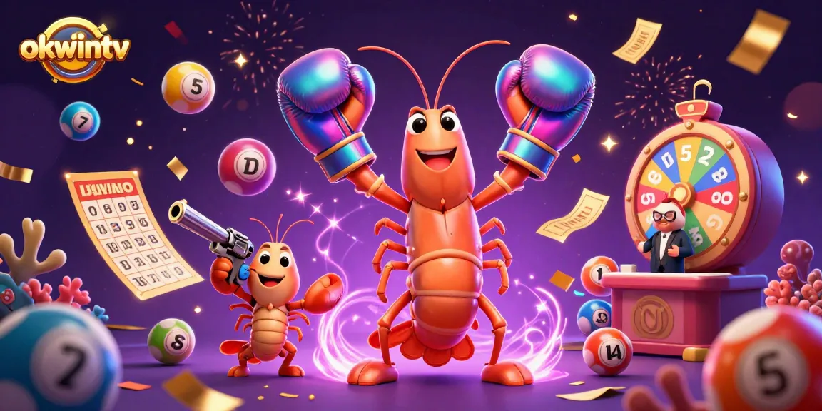 Bet on your luck with okwintv's thrilling gaming experience featuring lively shrimp characters and vibrant lottery elements.