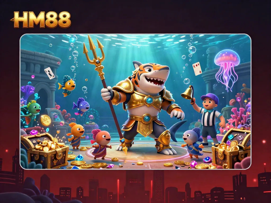 Experience the colorful gaming universe of HM88 through an underwater colosseum scene richly packed with visual elements.