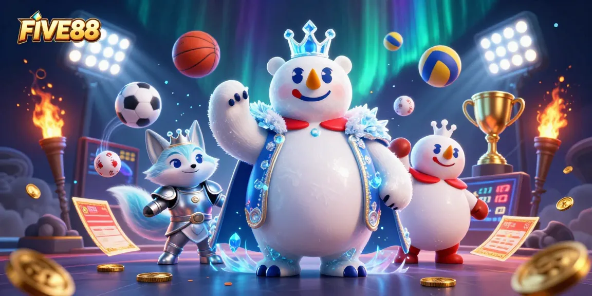 Bet on exciting sports with FIVE88, featuring vibrant 3D characters and dynamic game elements.