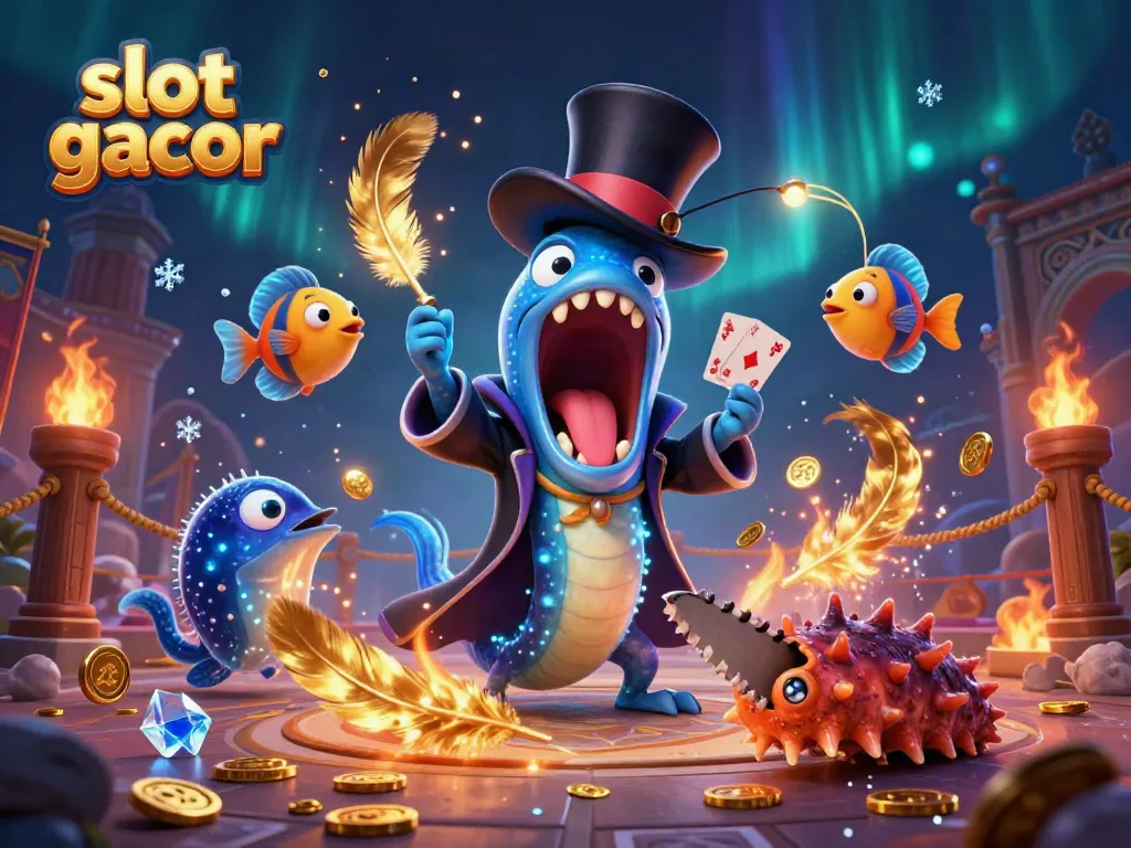 Experience the excitement of slot gacor with a magical undersea casino scene featuring unique characters and vibrant colors.