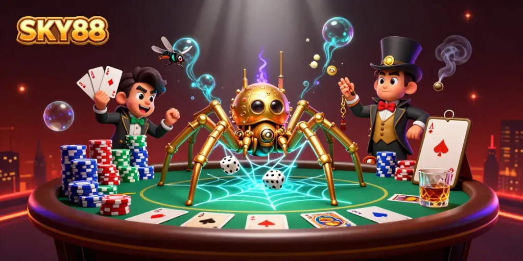 Engage with SKY88's thrilling casino action in this dynamic steampunk 3D scene.