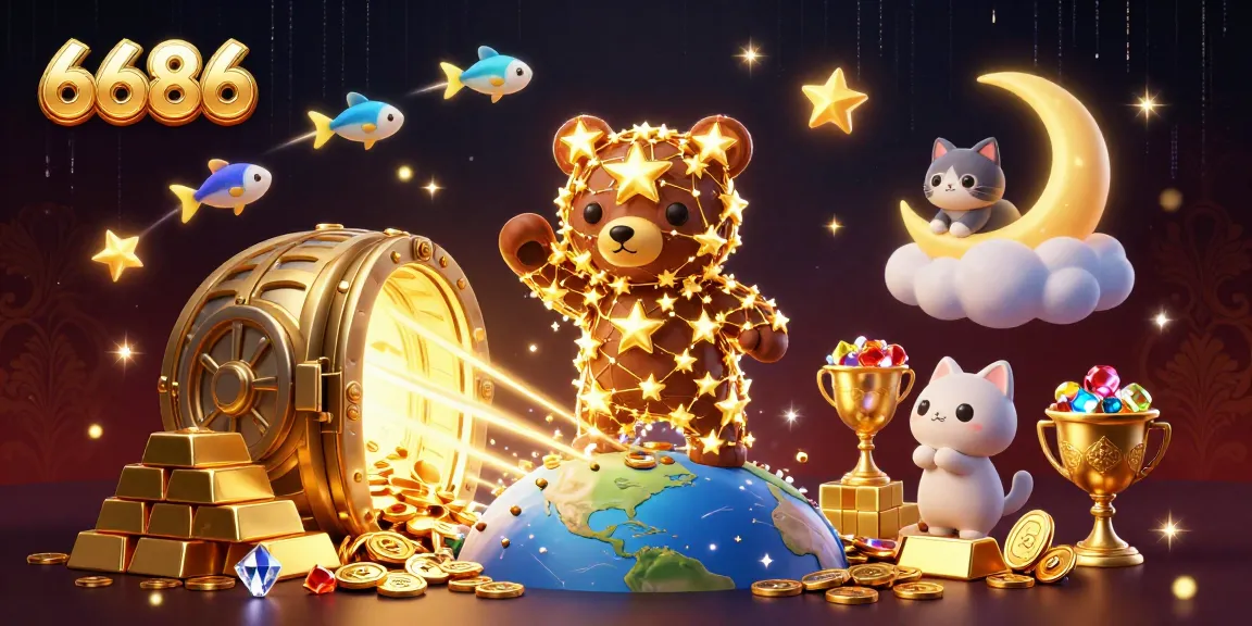 Experience winning thrills at 6686 with dazzling gold and gems in a vibrant casino scene.