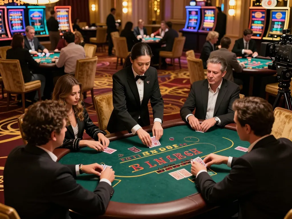 GA88 players strategizing at an upscale blackjack table in a luxurious casino environment.