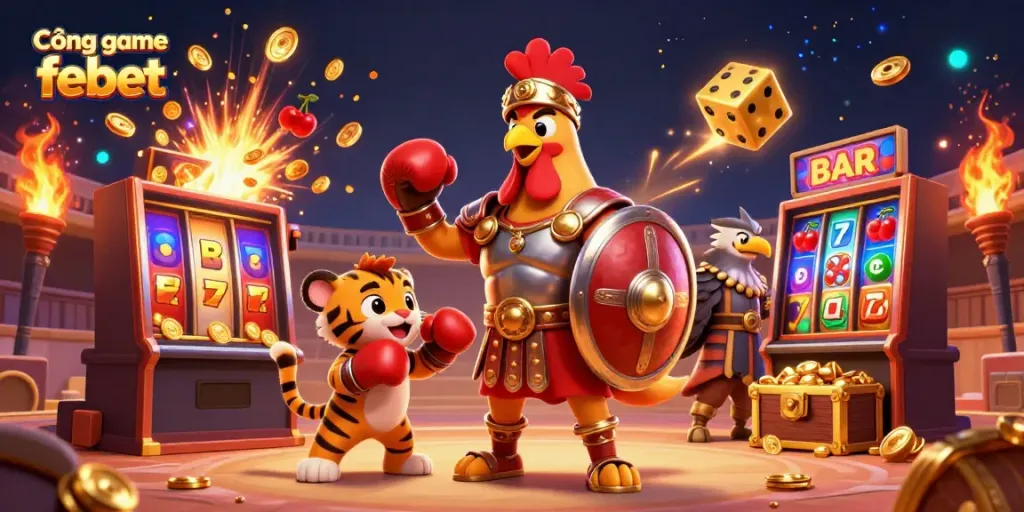 Experience thrilling wins at Cổng game febet with an exciting 3D casino-themed scene.