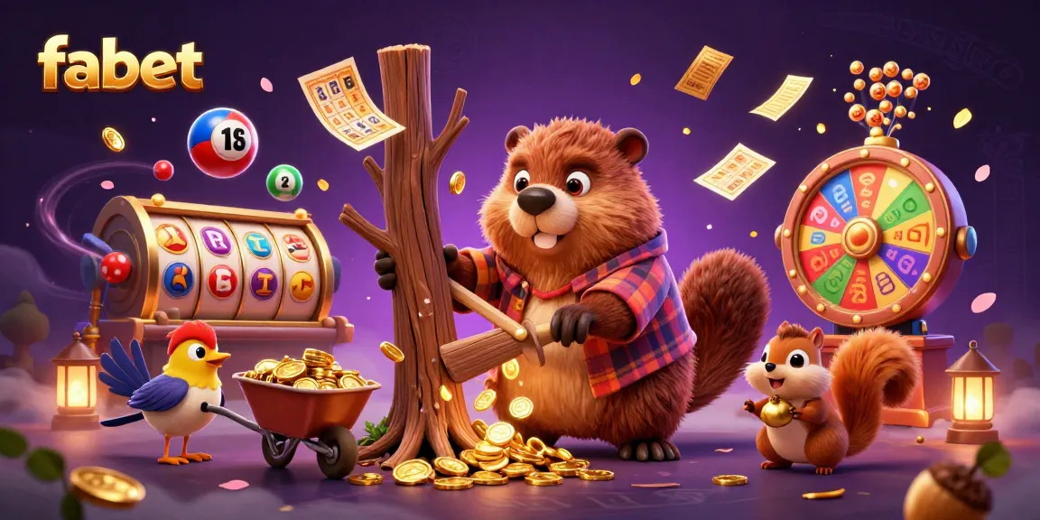 Spin to win with fabet as the lively scene features a beaver, bird, and squirrel collecting coins from a tree.