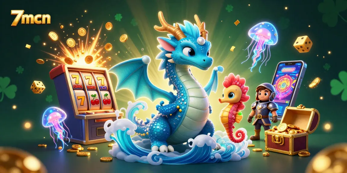 Immerse in 7mcn's vibrant casino scene with glowing characters and jackpot excitement.