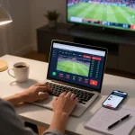 Engaged user placing bets on Nowgoal's platform from a home office, capturing strategic sports betting atmosphere.