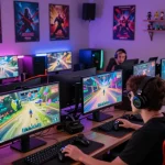 Engaged players enjoying exciting xxx games on modern gaming setups.