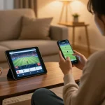 Engaging in sports betting on Nowgoal app in a cozy home setting.