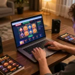 Sit at a sophisticated home office using sbobet to play online casino slots and live dealer games