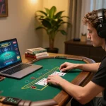 Pemain yang terlibat dalam blackjack dealer langsung di hwg500, menunjukkan permainan yang serius.