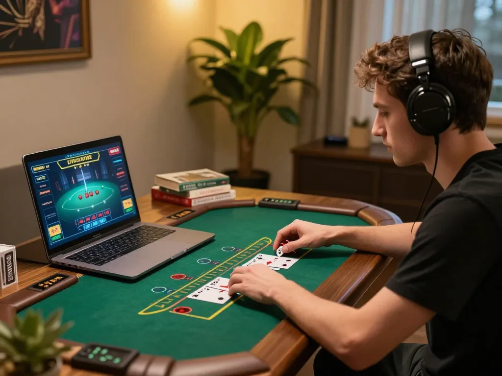 Pemain yang terlibat dalam blackjack dealer langsung di hwg500, menunjukkan permainan yang serius.