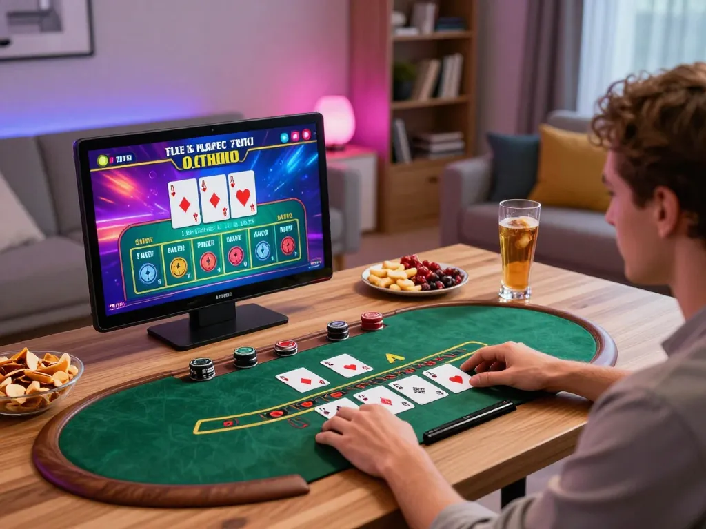 O8 players enjoying live dealer blackjack on a tablet in a cozy home setting.