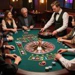 Pemain memasang taruhan mereka di meja roulette yang dinamis sambil menikmati waktu mereka di kasino rokok88.