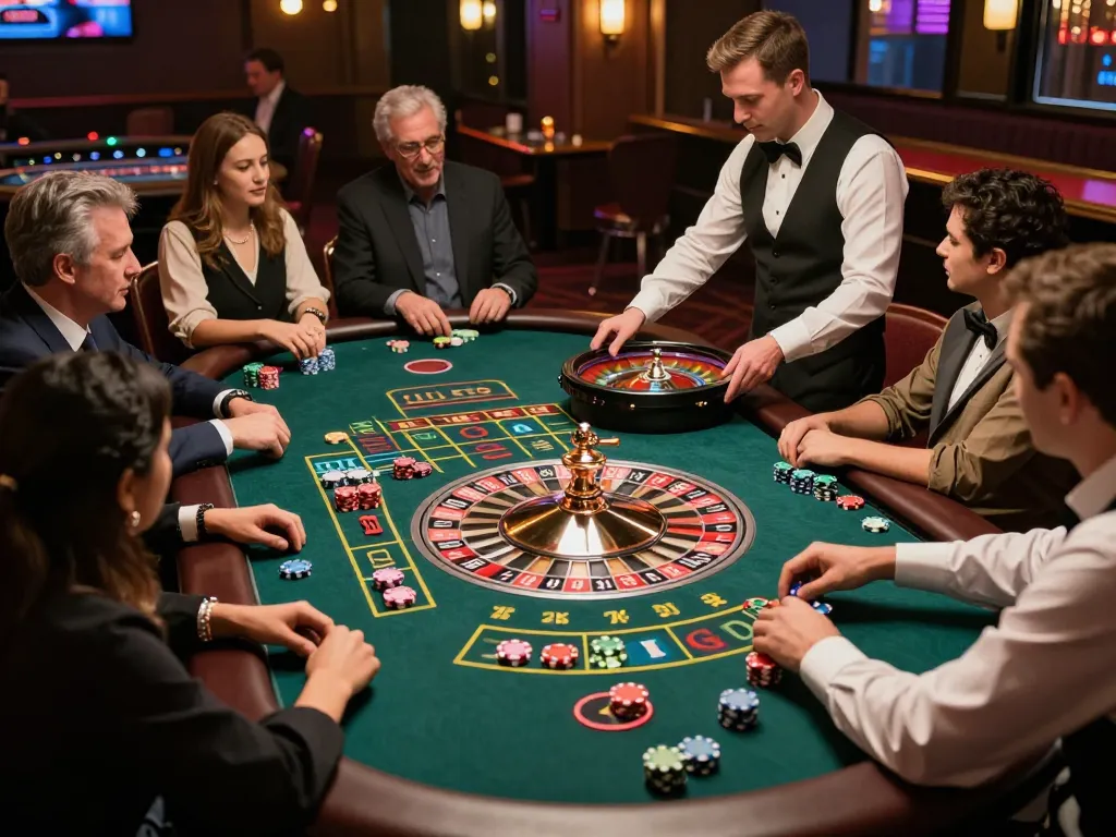 Pemain memasang taruhan mereka di meja roulette yang dinamis sambil menikmati waktu mereka di kasino rokok88.