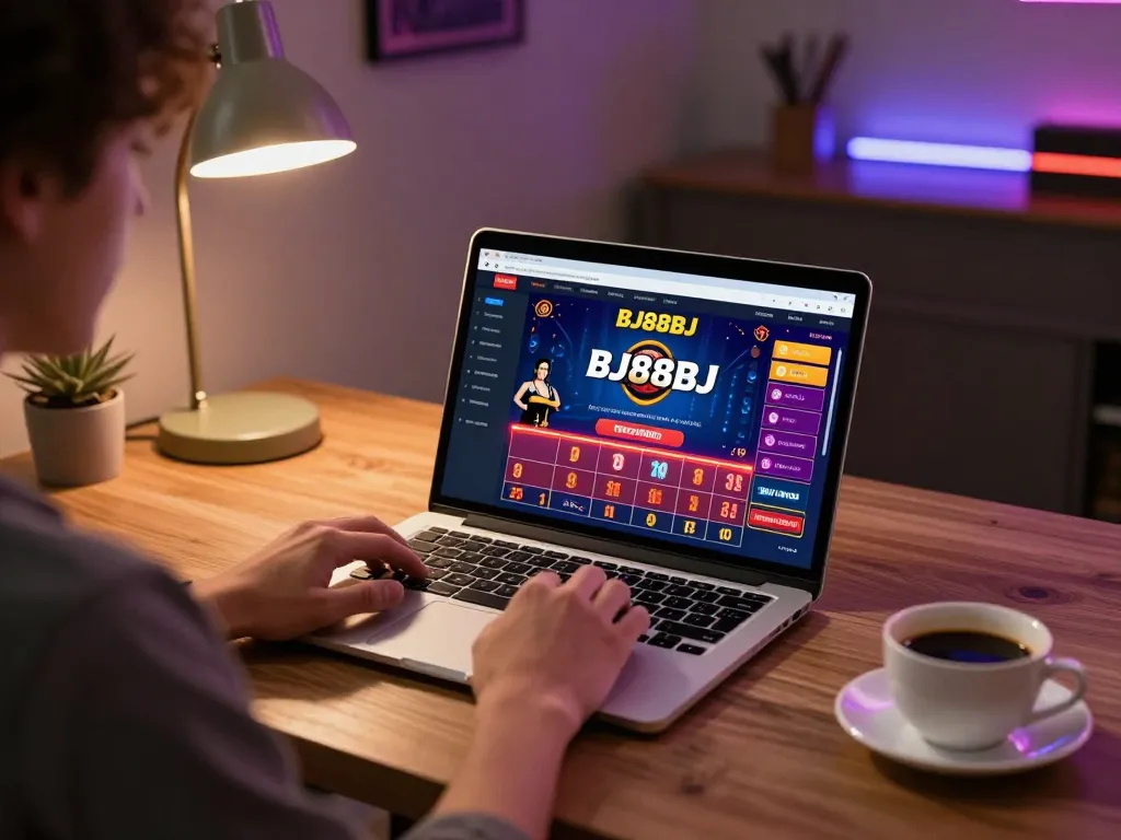 Engaging online gaming with BJ88BJ, showcasing a user placing bets on a laptop.