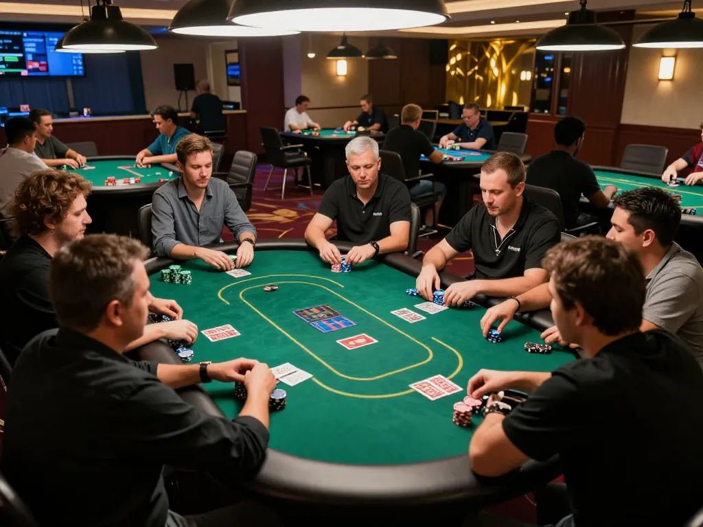 Các người chơi poker LUCK8 tham gia vào gameplay chiến lược tại một giải đấu casino đầy sôi động.
