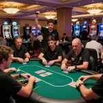 Players engaged in poker action at a vibrant casino representing the thrill of mm88.