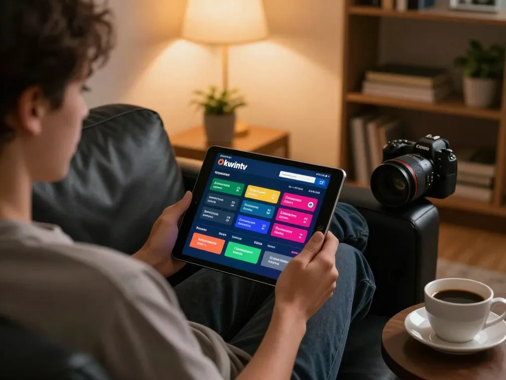 Betting on Okwintv with real-time sports odds displayed on a tablet in a cozy living room.