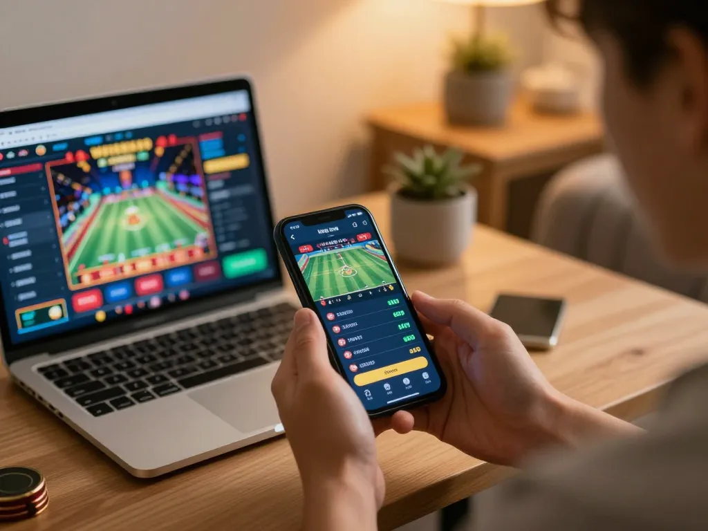 Ok9 mobile betting experience with a person engaging in live sports odds on their smartphone