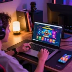 Engaged player using sunwingo casino app, showcasing vibrant online gaming atmosphere.