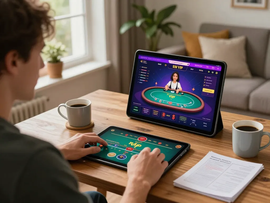 Experience thrilling online poker action with rik vip in a cozy home gaming setup.
