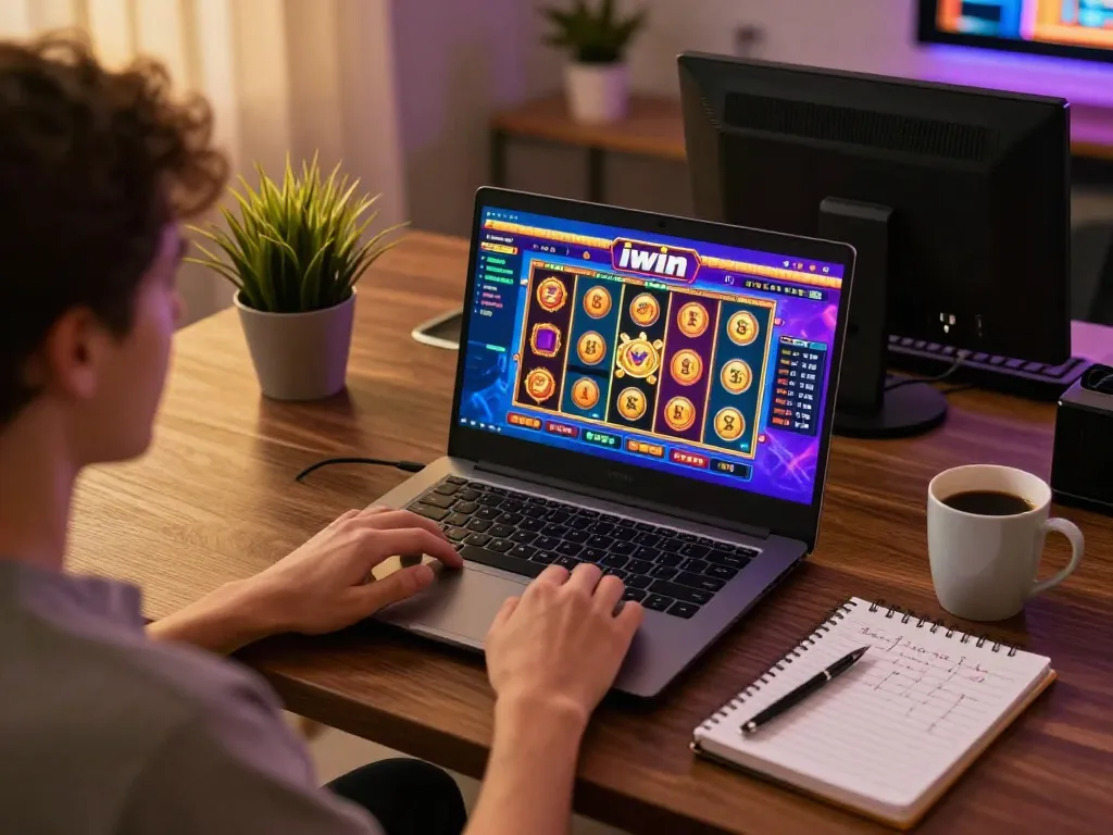 Engaging player experiences iwin game session on a laptop during online casino gaming