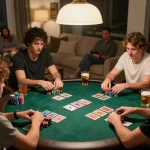 Cwin players enjoying a friendly poker game night with chips and cards on the table.
