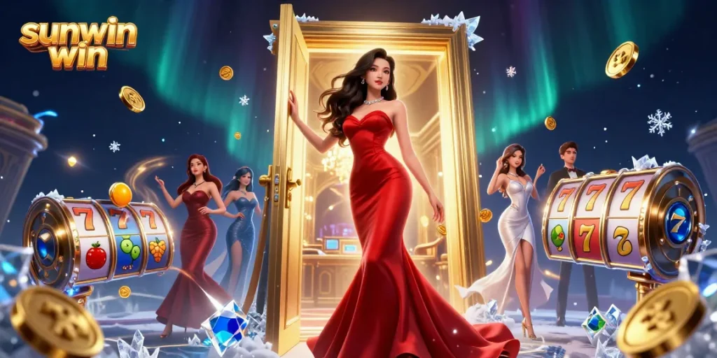 Win big with sunwin win in this vibrant casino scene filled with excitement and dynamic action.
