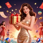 Experience SP8 with captivating casino action as vibrant lottery balls and golden coins surround a dazzling figure.