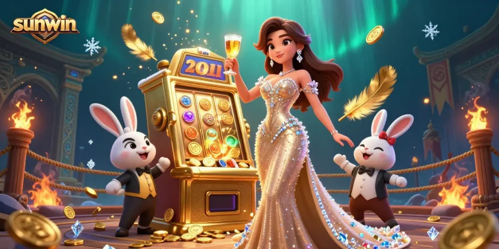 Experience thrilling wins with sunwin at a vibrant casino scene featuring dynamic characters and rich details.