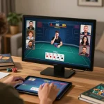 Experience thrilling online poker action with 78WIN platform, showcasing strategic gameplay in a cozy ambiance.