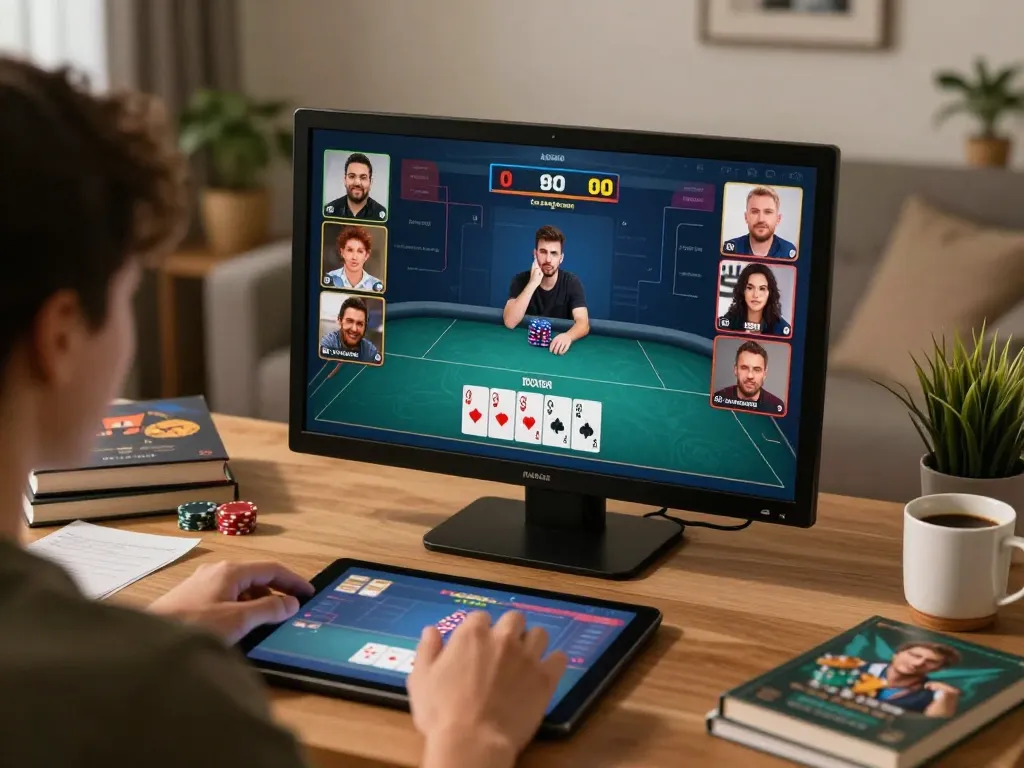 Experience thrilling online poker action with 78WIN platform, showcasing strategic gameplay in a cozy ambiance.