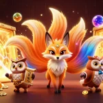 Experience the thrill of ok8386 with a vibrant casino illustration featuring enchanting characters and treasure.