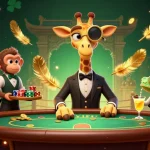 Experience thrilling action at 33win’s elite casino with a giraffe high-roller and lively casino scene.